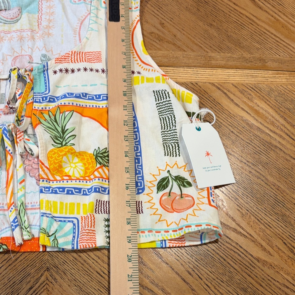 Sweet Hearts Los Angeles XL Linen Blend Colorful Fruit Print Top Vest Pant Set - Picture 6 of 16